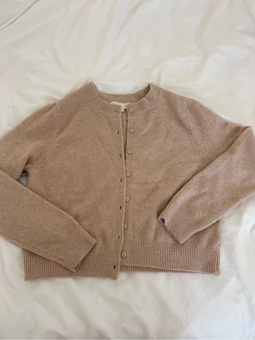 Madden Girl Neutral Taupe Button-Up Crewneck Cardigan